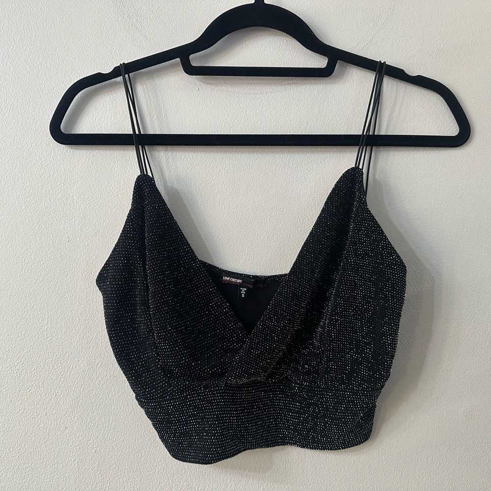 Love Culture Black Glitter Crop Top